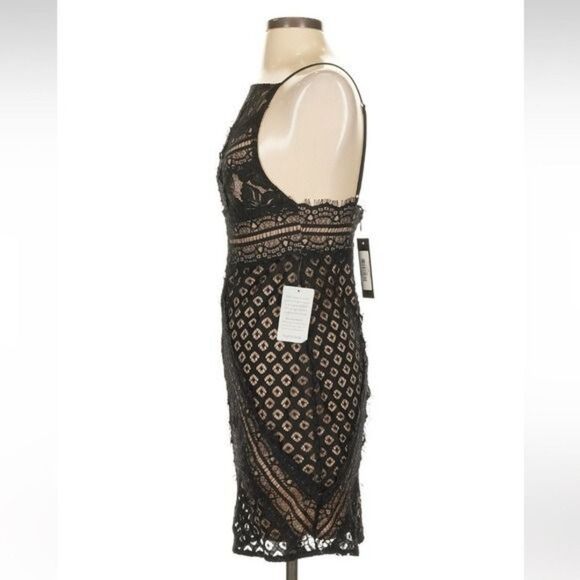 Lulus Wink Wink Black Eyelash Lace Square Neck Bodycon Mini Dress Size XS NEW - Picture 6 of 12